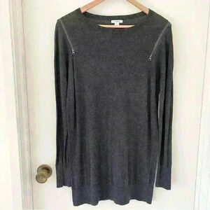 Caslon Sz S Gray Lightweight Tunic Length Sweater Zip Shoulders Cotton Modal